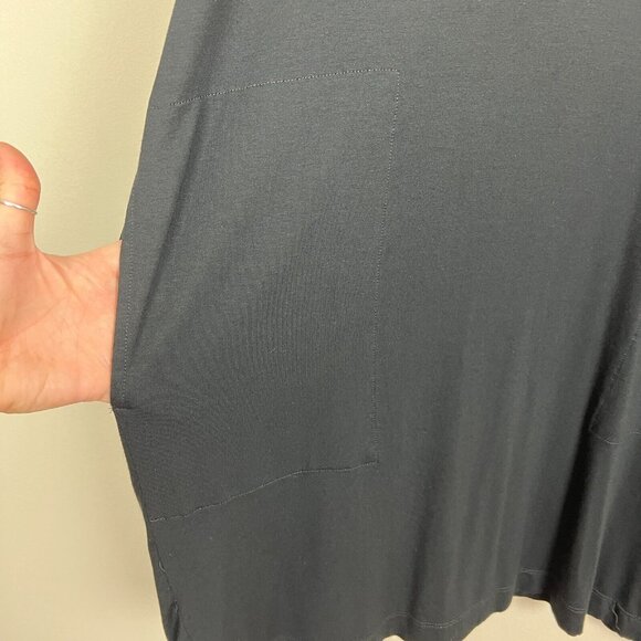 Eileen Fisher T-Shirt Dress Large Black Jersey Knit Relaxed Oversized Fit Pocket - Picture 5 of 8